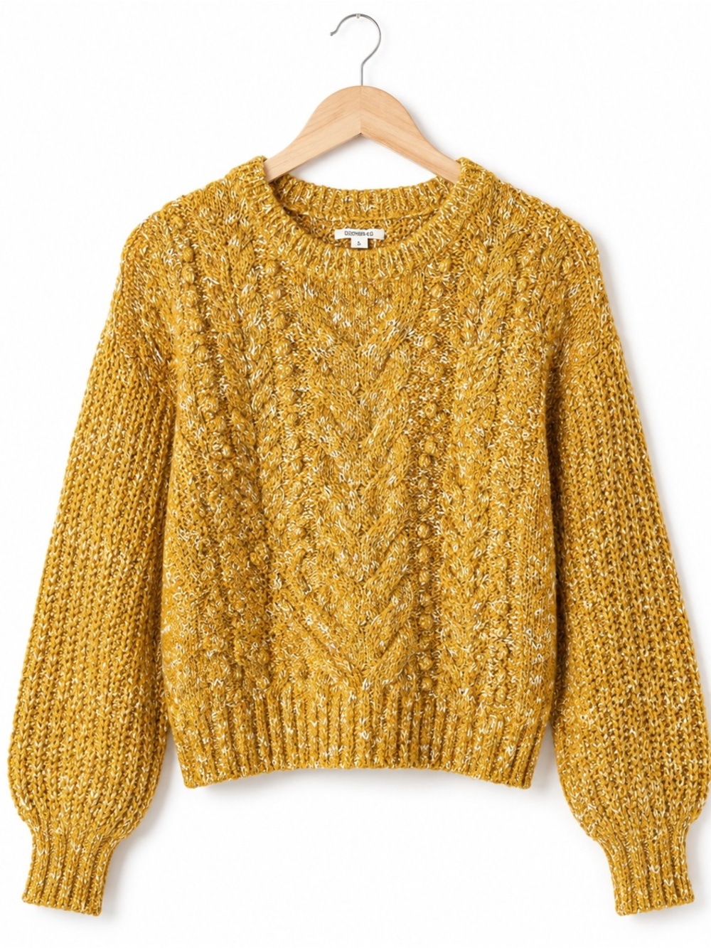 Goodthreads XL Sweater Mustard Yellow Chunky Cable Knit Marled Popcorn Fall cozy